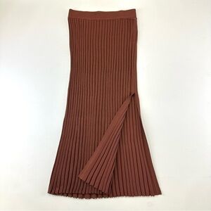 Russet brown rib knit stretch midi maxi skirt with side slit Small